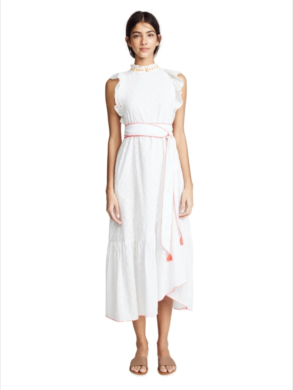 Banjanan White Bulbul Embroidered Maxi Dress XS High Neck Ruffle Tiered Boho
